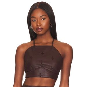 NWOT Tularosa x REVOLVE Sara Embroidered Faux Leather Top